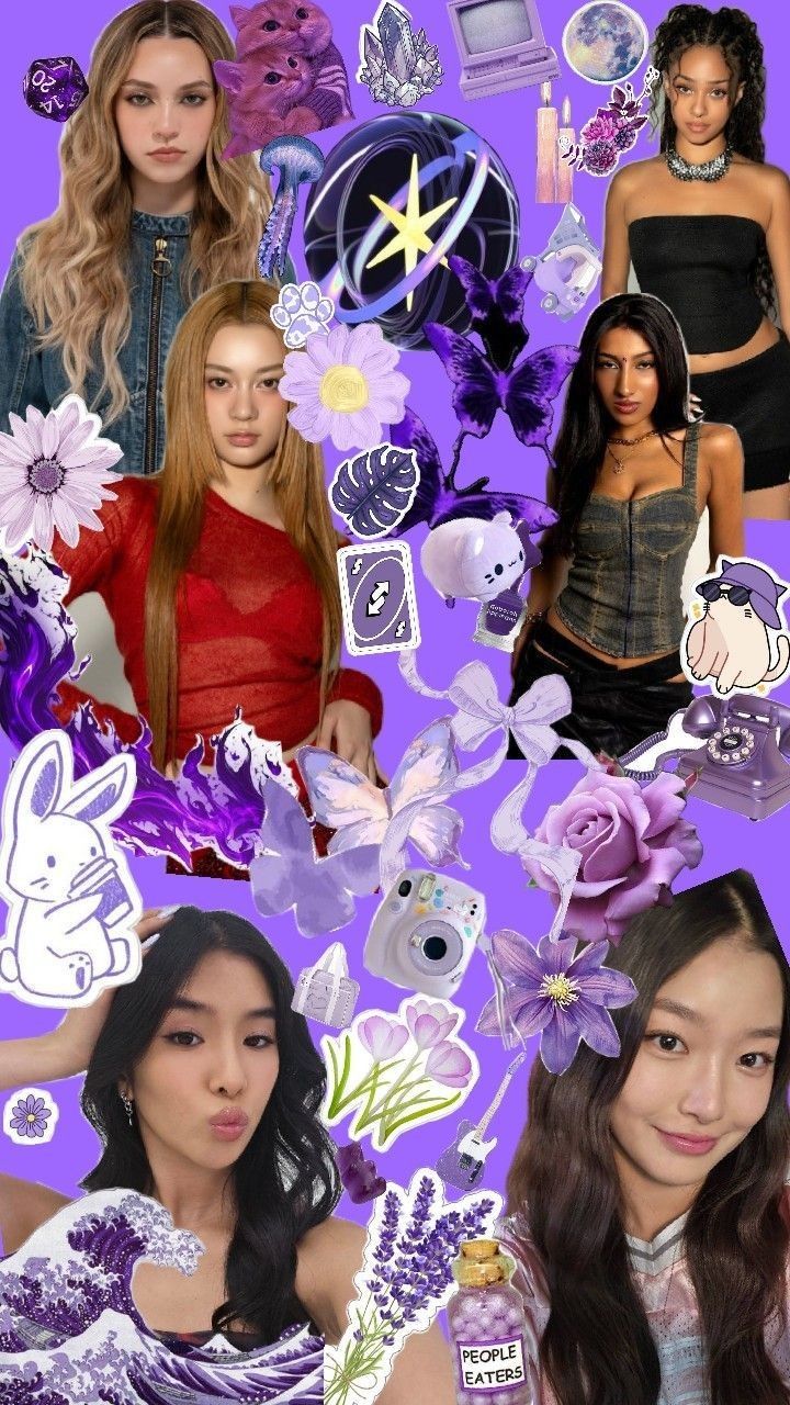 Collage viola gruppo KATSEYE, 720x1280 Verticale, Telefono