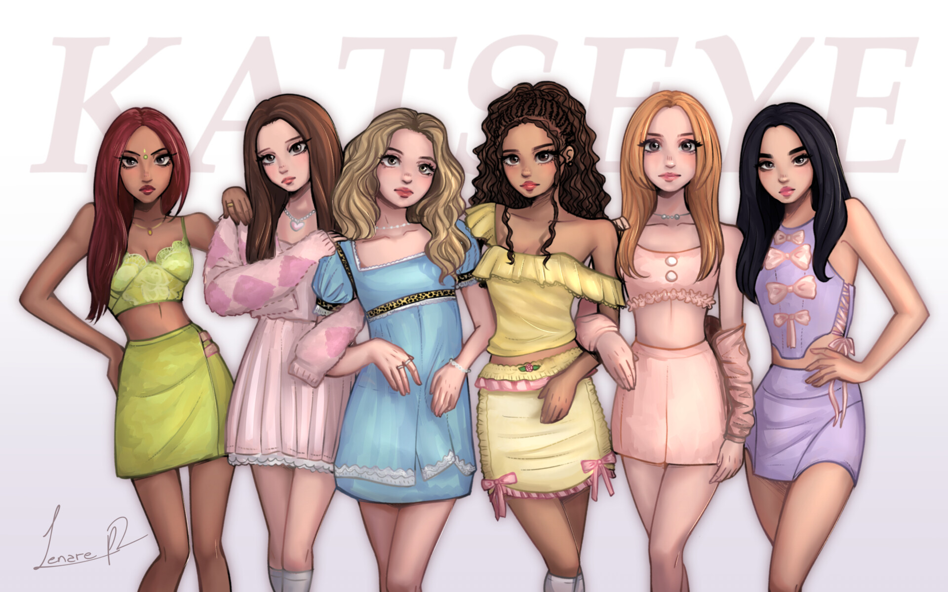 Illustrazione gruppo KATSEYE, 1920x1200 Full HD+ WUXGA, iMac