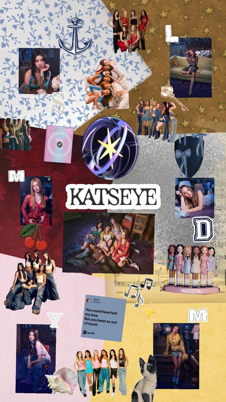 Collage gruppo pop KATSEYE, 736x1308 Verticale, Telefono