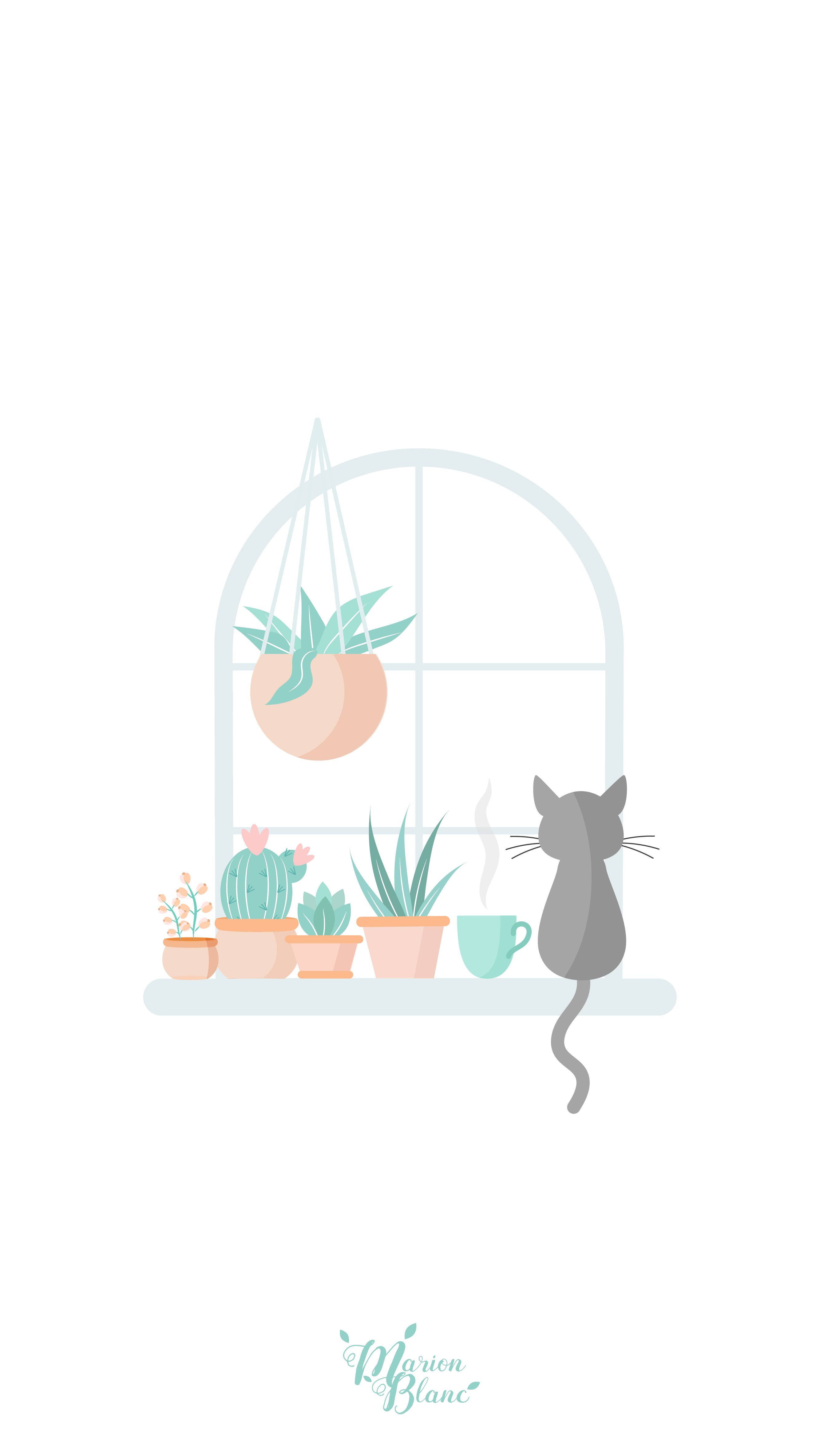 Gatto pastello vicino finestra piante, 2667x4733 Full HD Verticale, Smartphone