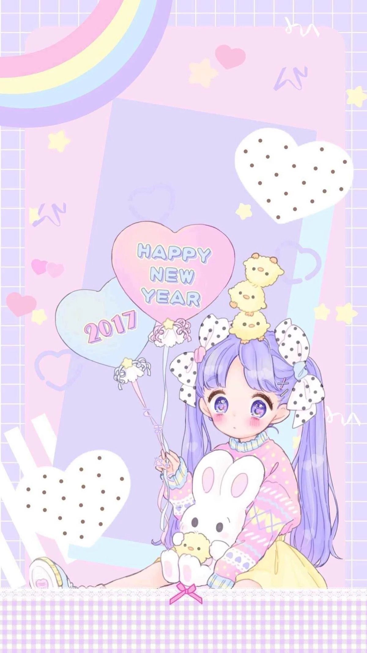 Ragazza kawaii pastello con coniglio, 1200x2133 Full HD Verticale, iPhone