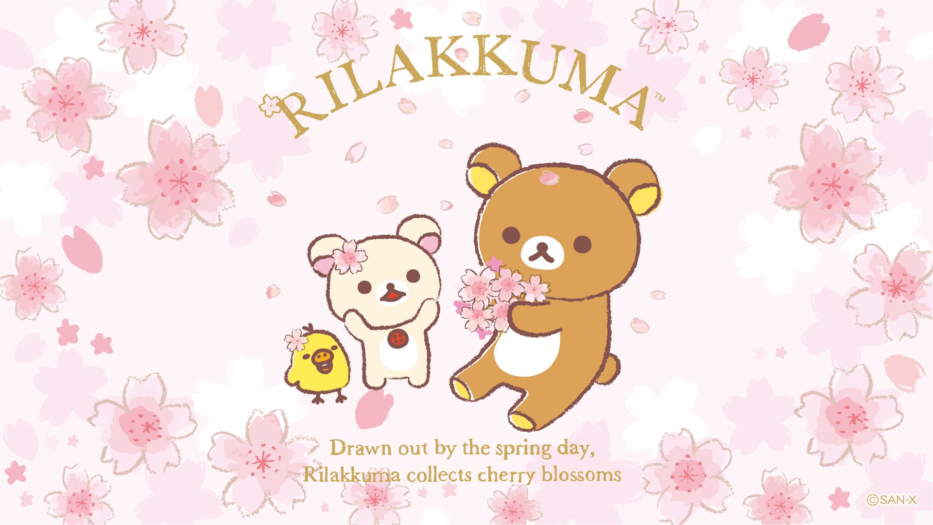 Rilakkuma fiori ciliegio pastello, orso kawaii, 1920x1080 Full HD 1080p, Notebook Gaming