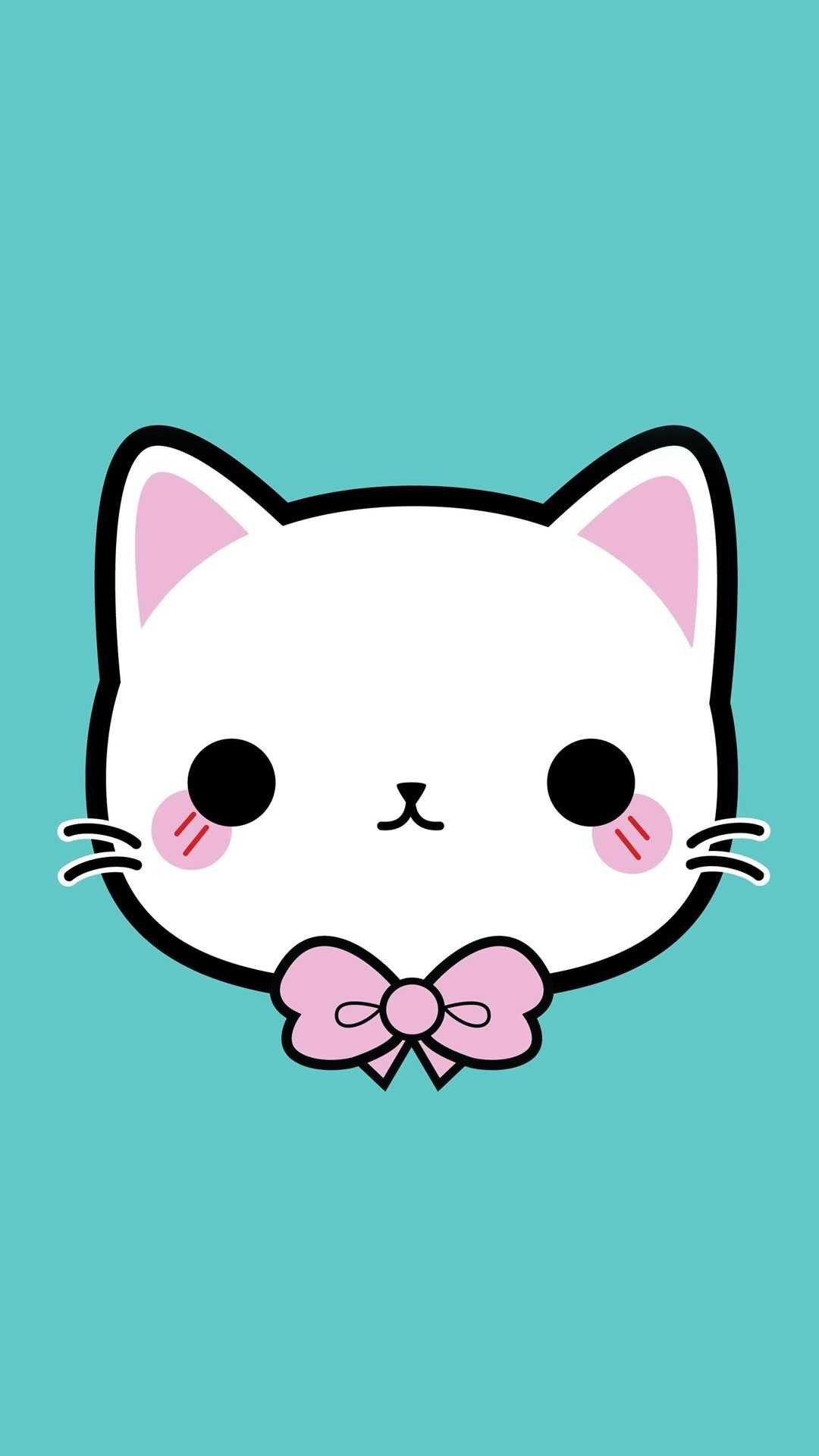 Gattino kawaii fiocco rosa, 1080x1920 Verticale, iPhone Pro