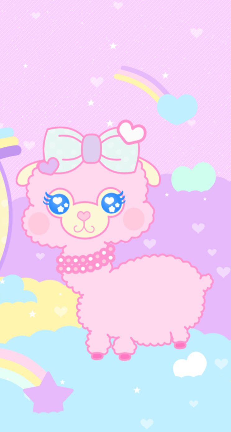 Lama rosa kawaii pastello, 744x1392 Full HD Verticale, iPhone