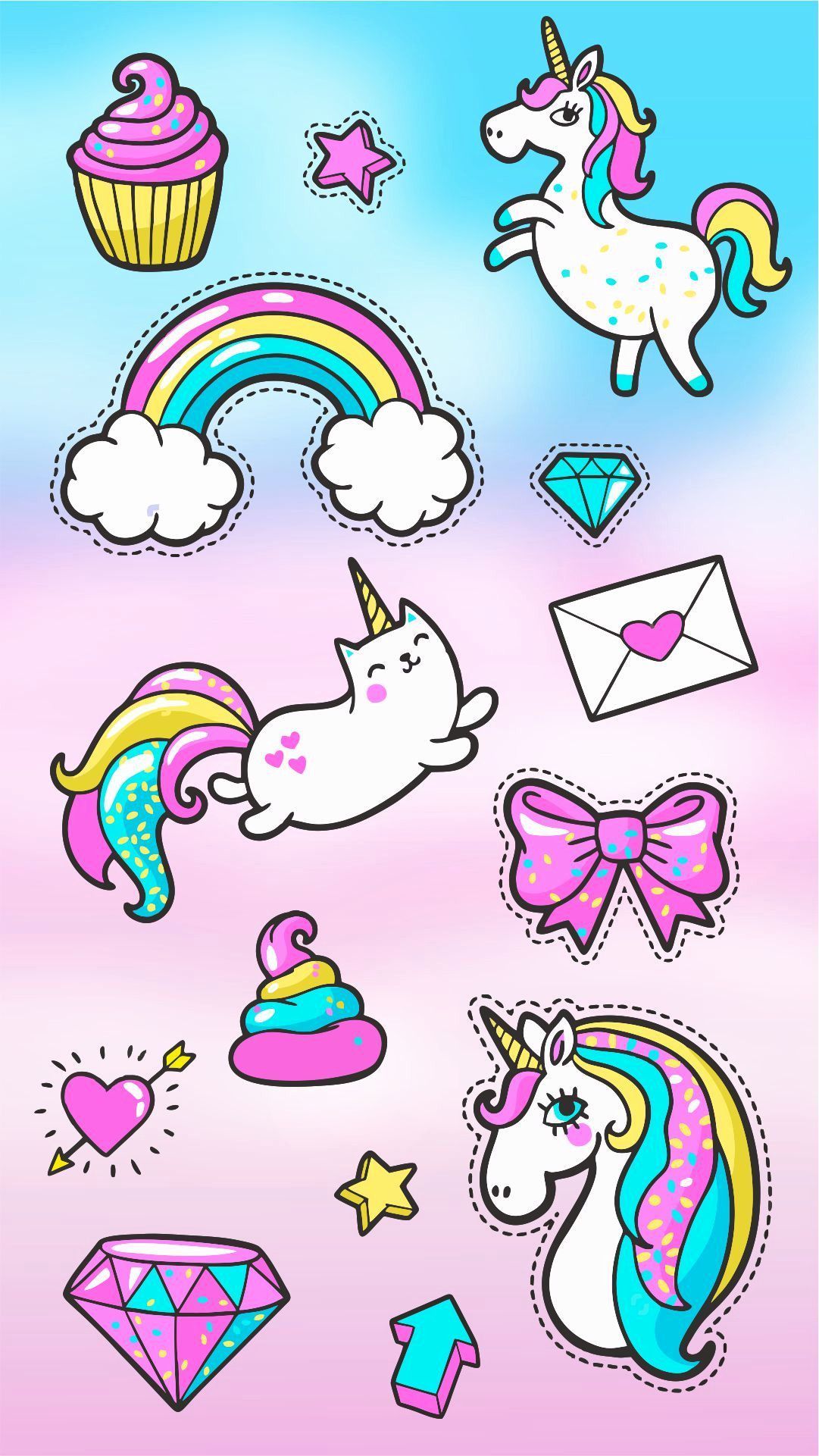 Unicorni e adesivi kawaii, 1081x1921 Verticale, iPhone Pro