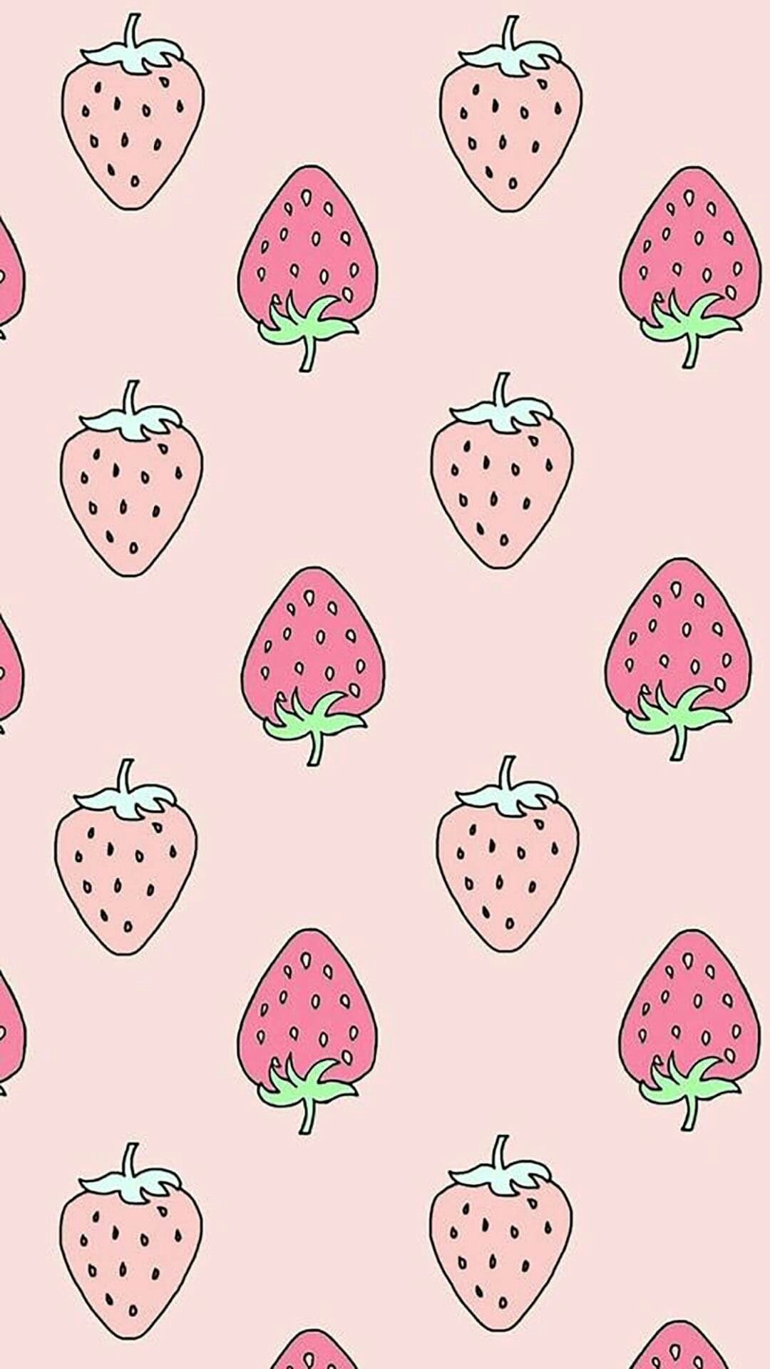 Fragole rosa pattern kawaii, 1080x1920 Verticale, Telefono