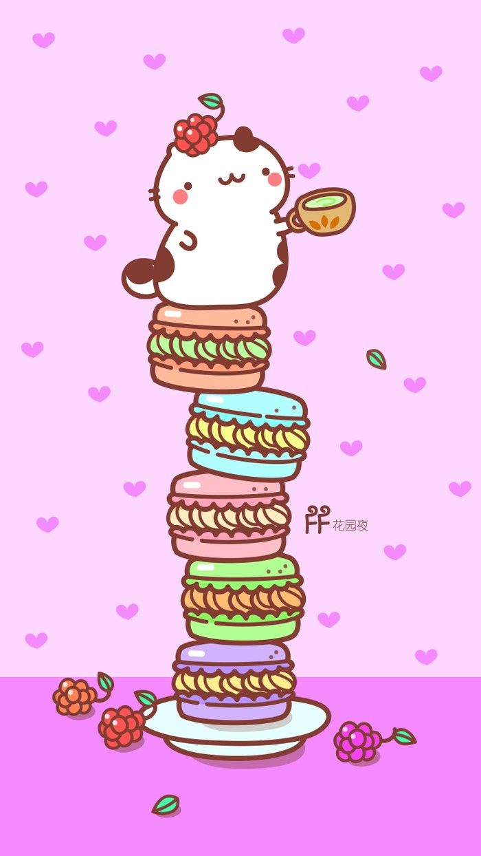 Gattino kawaii su macarons, 700x1244 Verticale, iPhone Plus