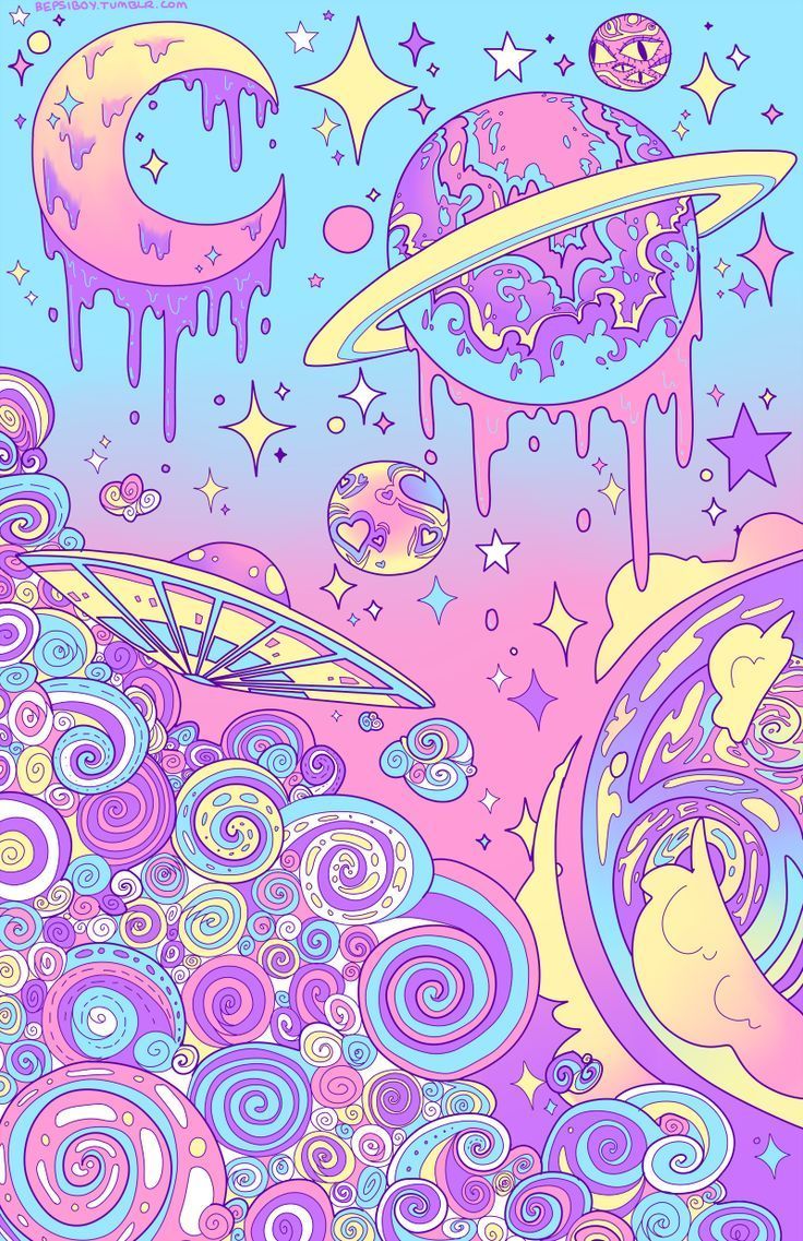 Pianeti e nuvole pastello kawaii, 736x1137 Verticale, POCO