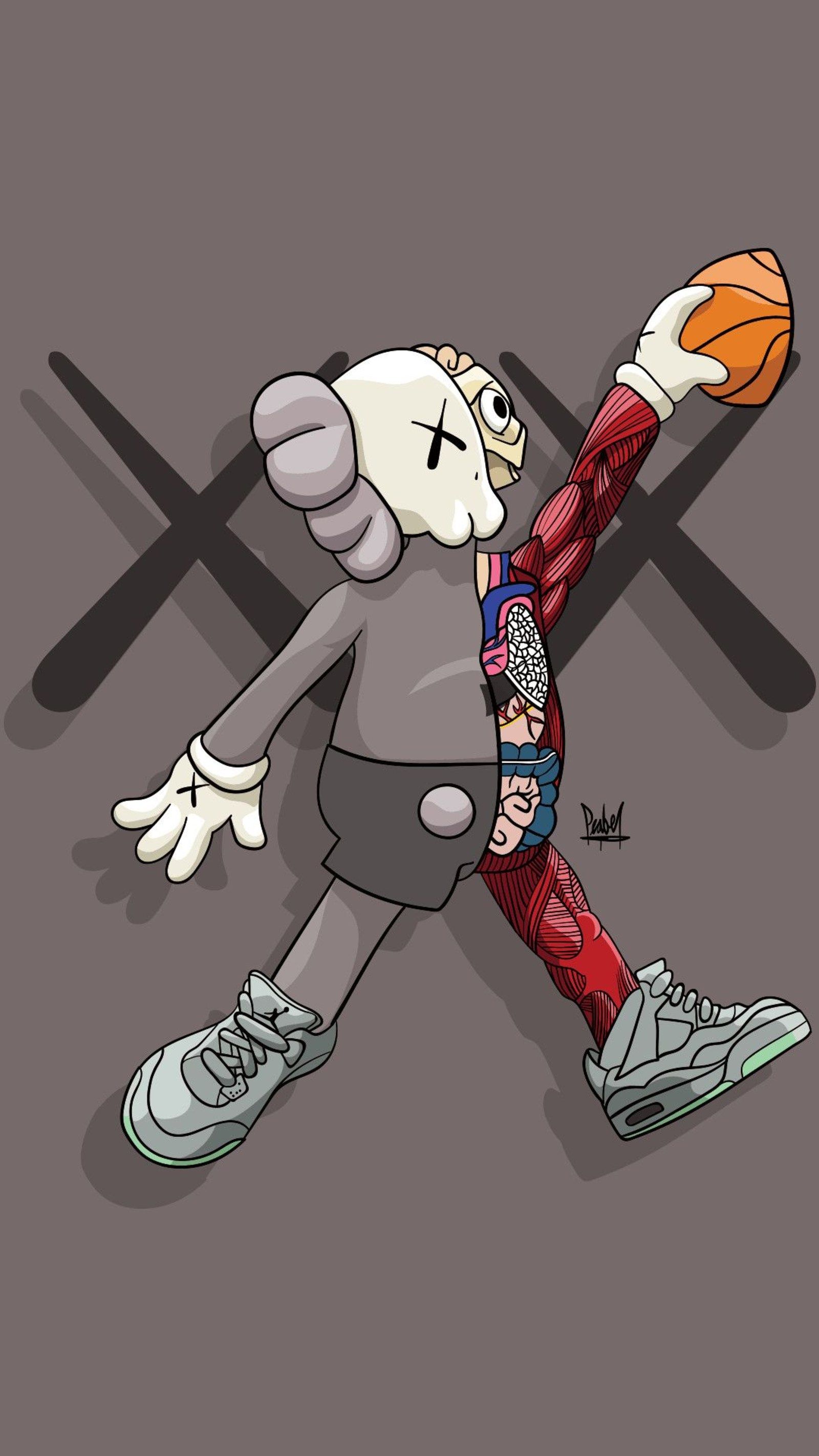 KAWS personaggio con scarpe sneaker, 1600x2844 Verticale, Mobile