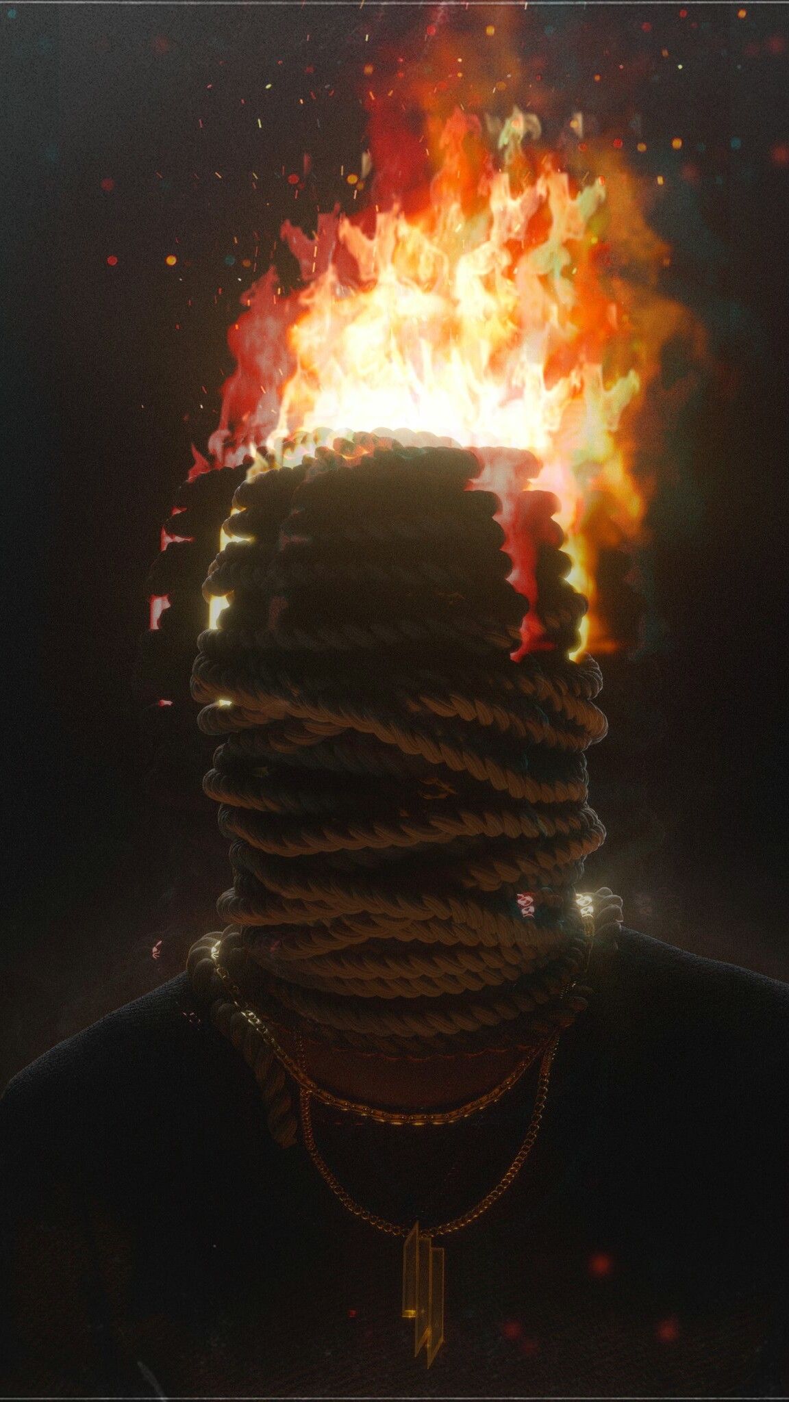 Testa in fiamme silhouette scura, 1152x2048 Verticale, iPhone Pro