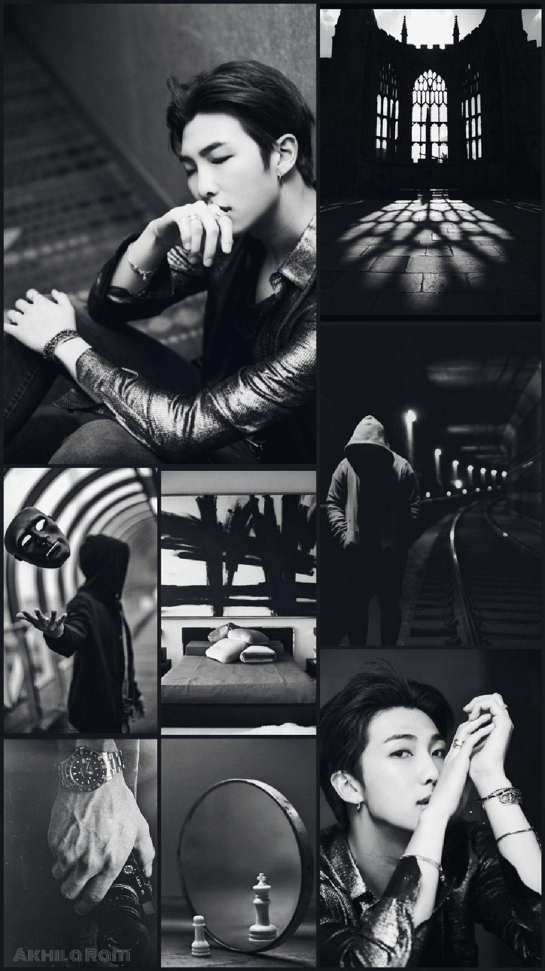 Kim Namjoon RM collage bianco nero, 1078x1920 Verticale, Telefono