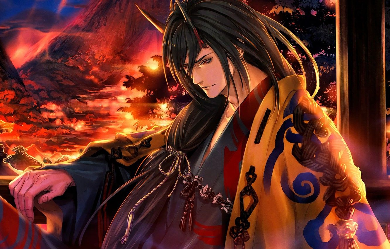 Demone oni con corna kimono, 1332x850 HD, Desktop