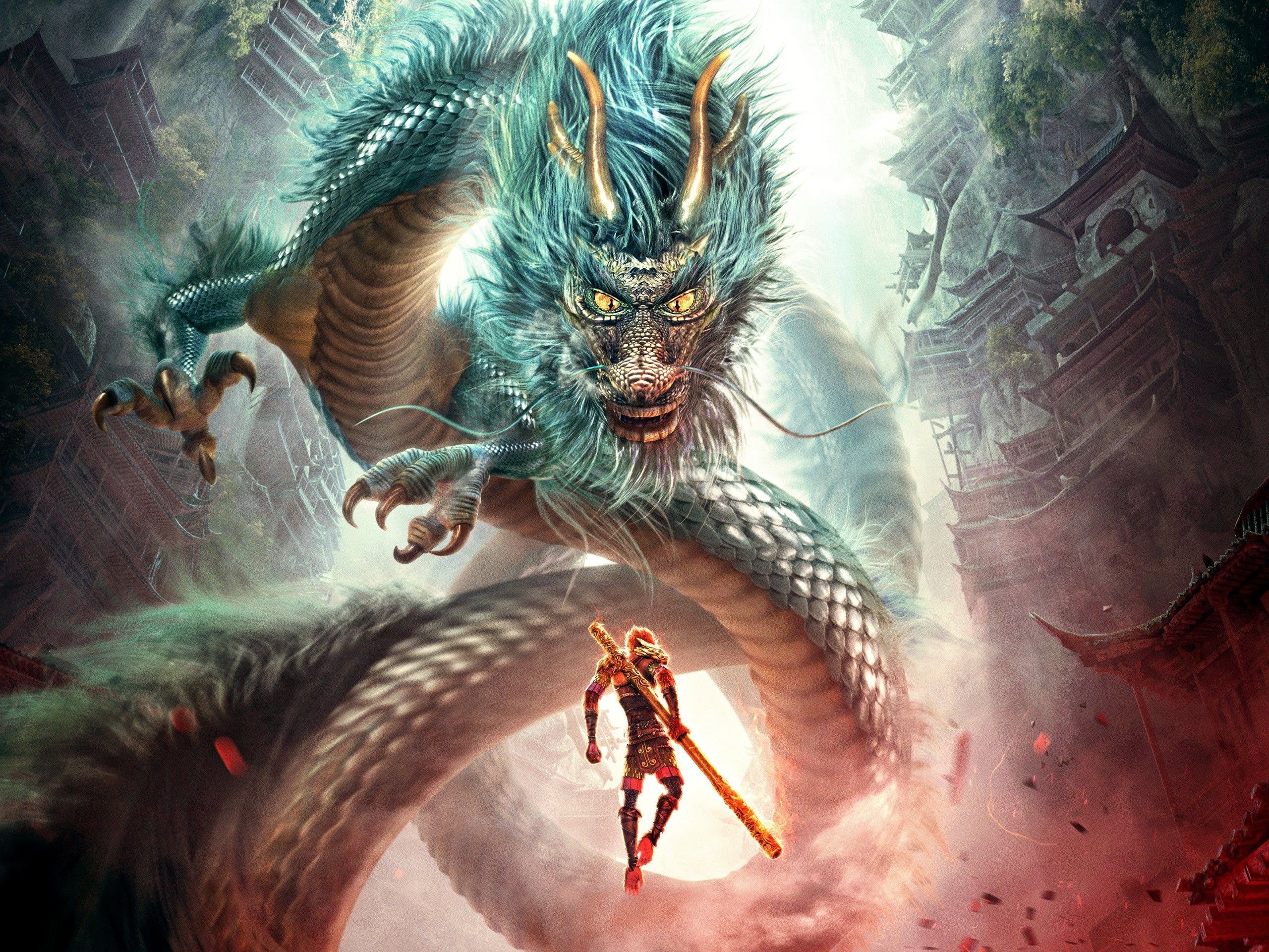 Drago cinese e guerriero, 2560x1920 2K, Laptop