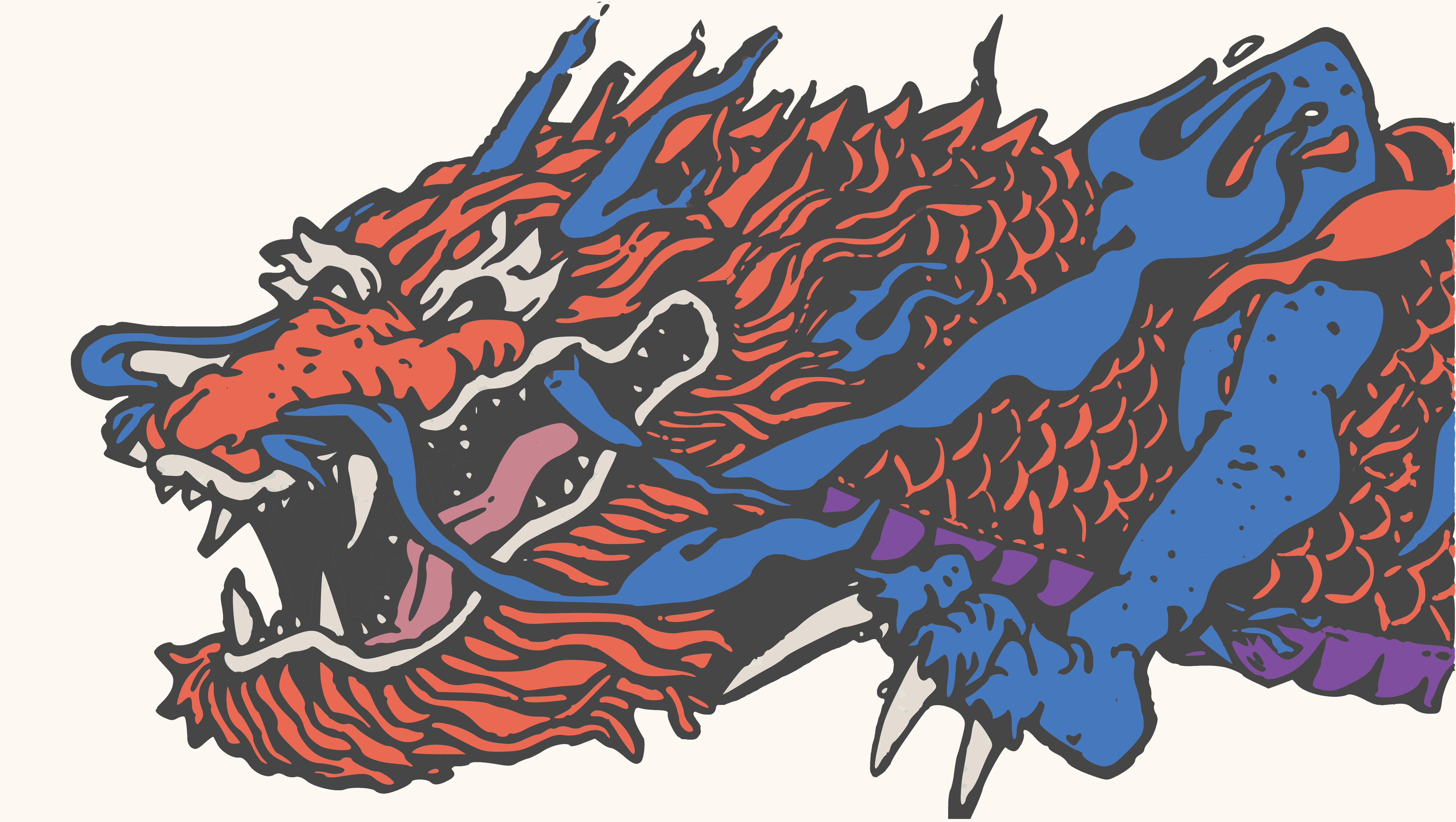 Drago illustrato rosso e blu, 5700x3219 UHD, PC 4K