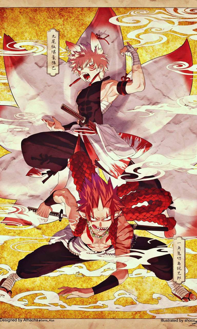 Bakugou e Kirishima manga stile samurai, 768x1280 Verticale, Xiaomi