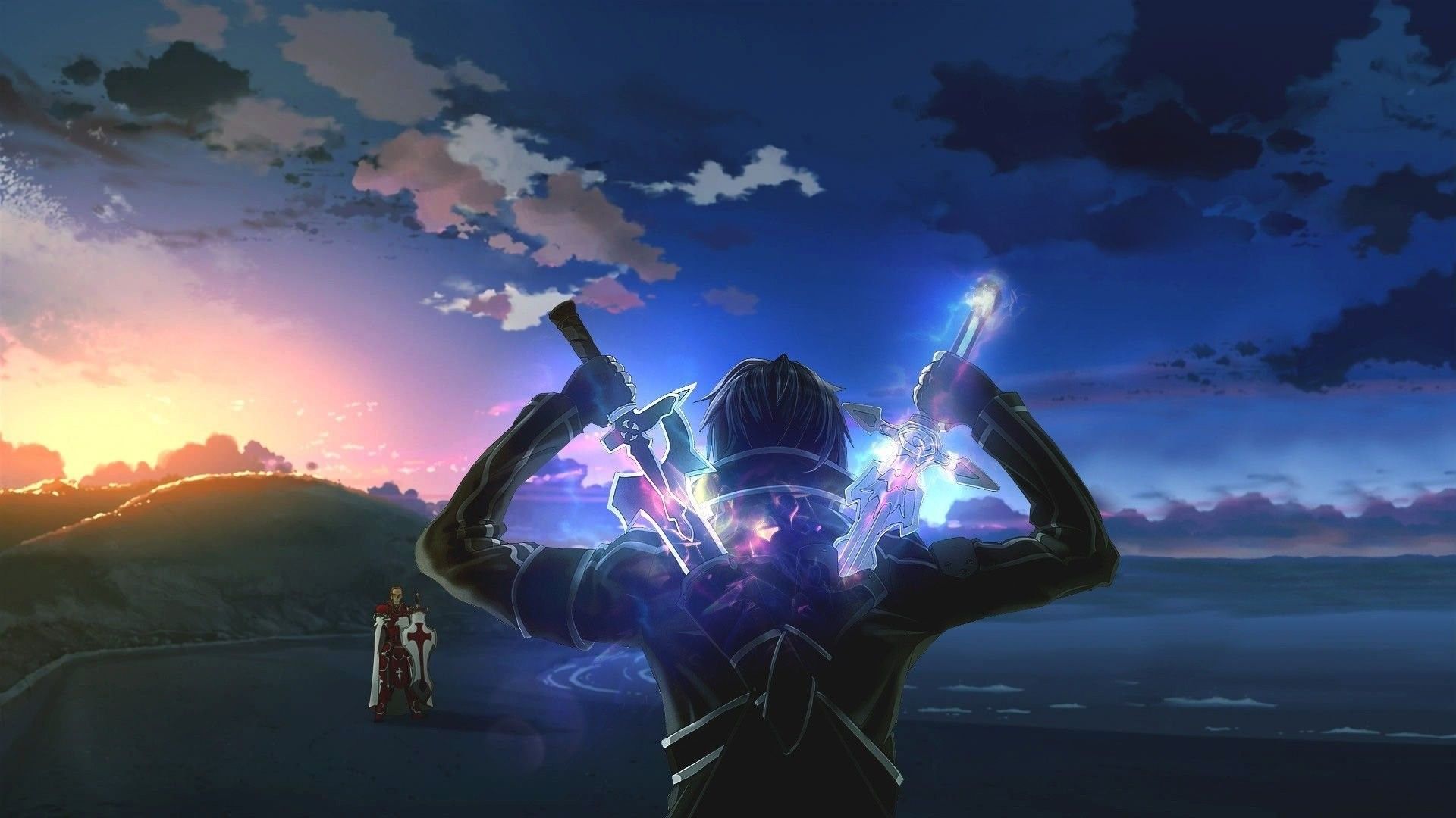 Kirito spade incrociate tramonto, Sword Art Online, 1920x1080 Full HD 1080p, Desktop