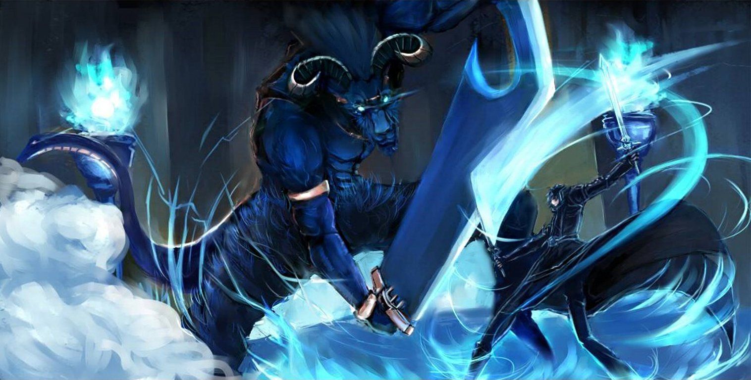 Kirito spada blu fiammeggiante, 1516x768 HD, Desktop