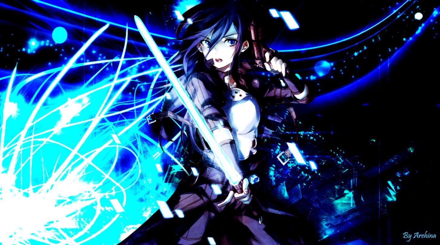 Kirito con spada blu, Sword Art Online, 1456x810 HD, PC Desktop