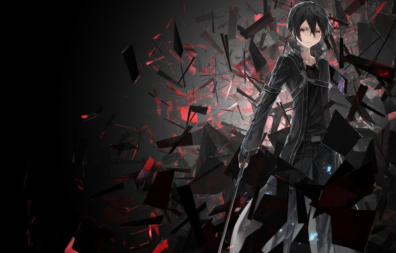 Kirito, Sword Art Online, frammenti scuri, 1332x850 HD, Desktop