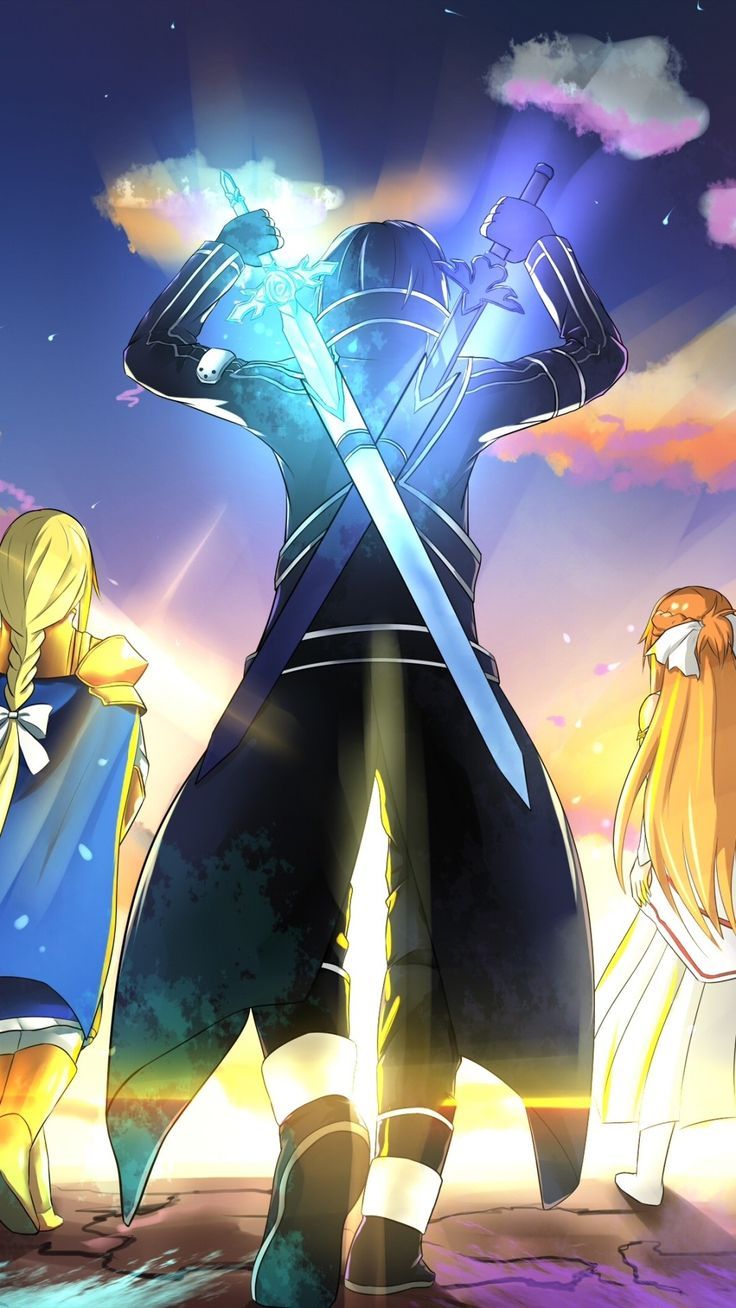 Kirito con spade, Asuna e Alice, 736x1308 Verticale, Xiaomi