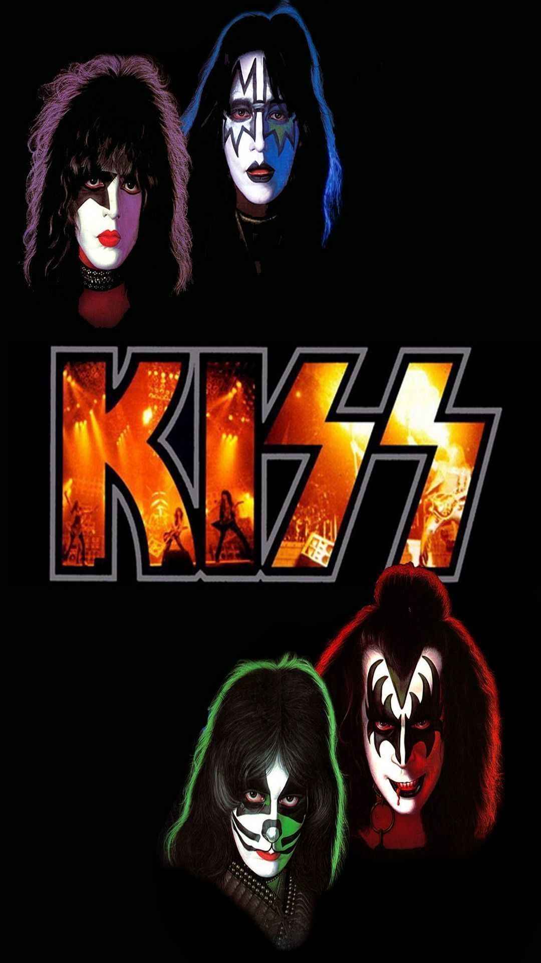 Band Kiss membri sfondo nero, 1080x1920 Verticale, Mobile