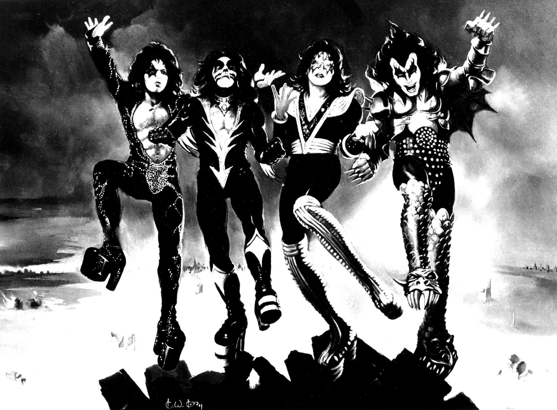 Banda Kiss in bianco e nero, 1920x1416 Full HD+, Desktop