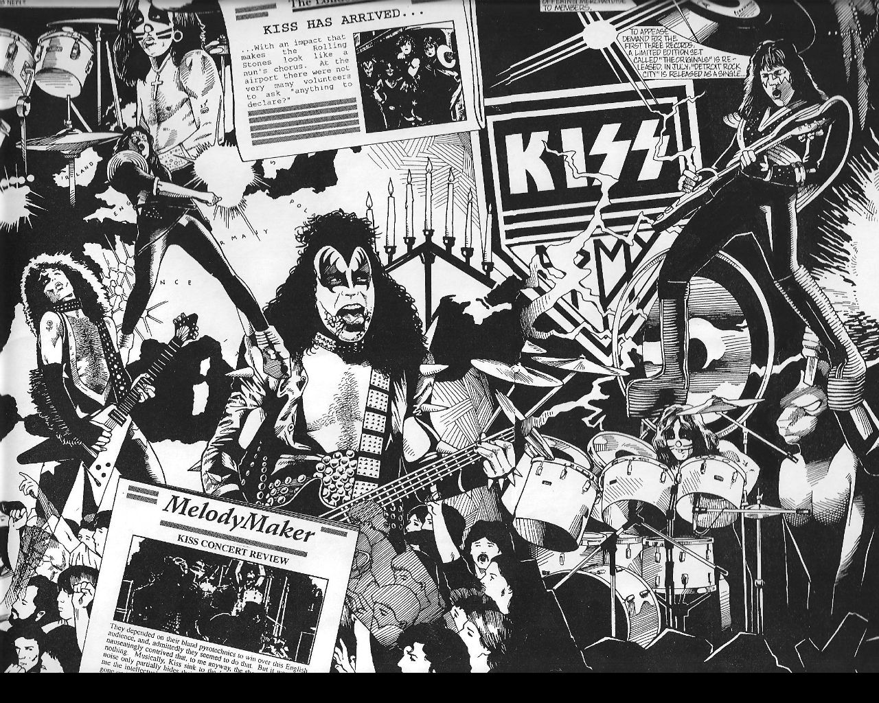 Collage banda Kiss bianco-nero, 1280x1024 HD, Desktop