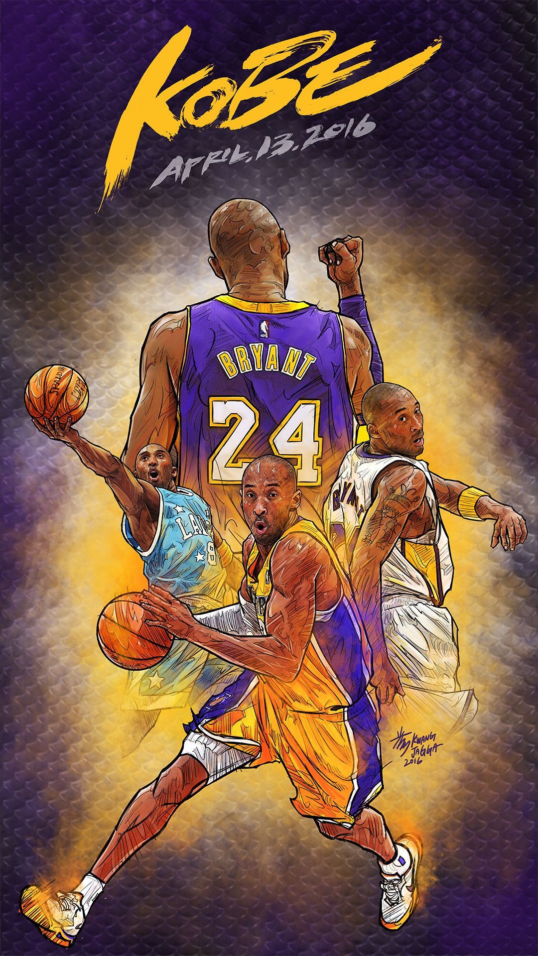 Kobe Bryant Lakers illustrazione, 1080x1920 Verticale, Samsung Galaxy