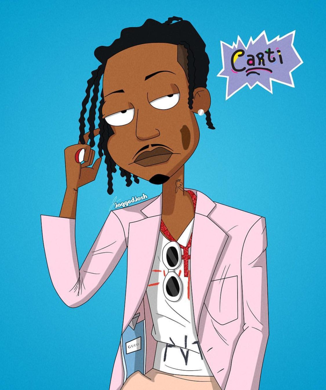Playboi Carti cartoon, giacca rosa, rapper, 1125x1346 Verticale, Mobile