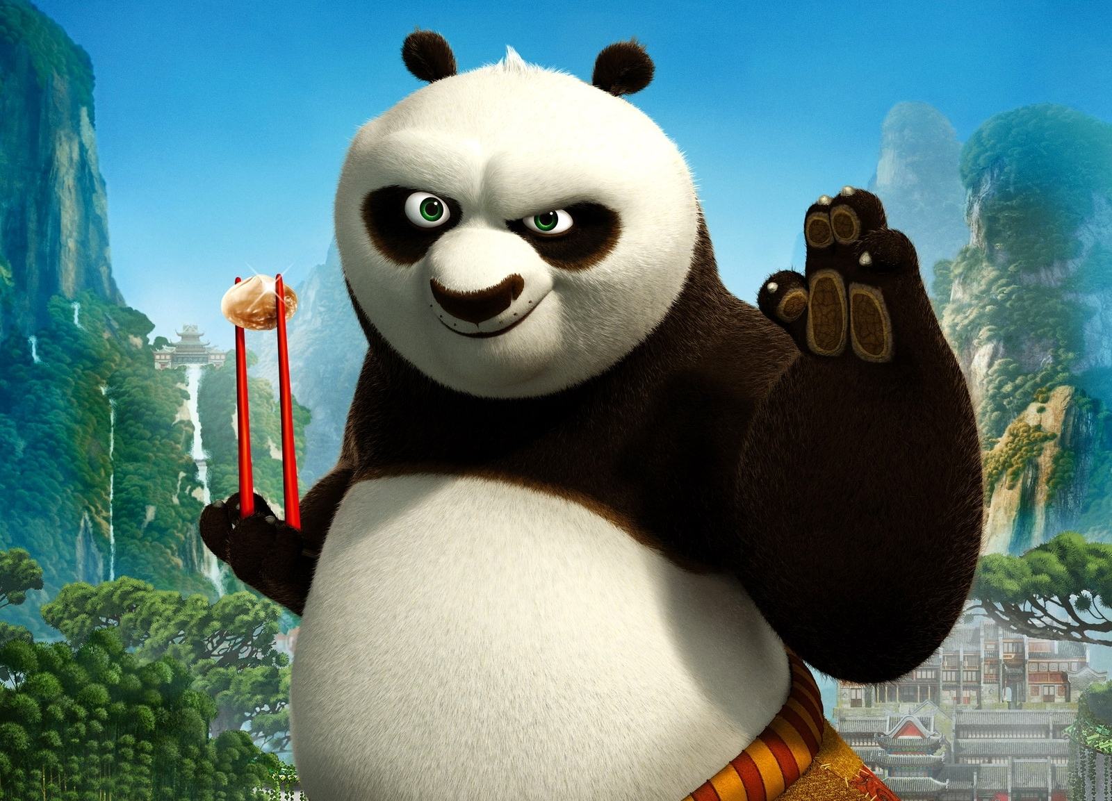 Kung Fu Panda Po bastoncini, 1600x1153 900p, Laptop