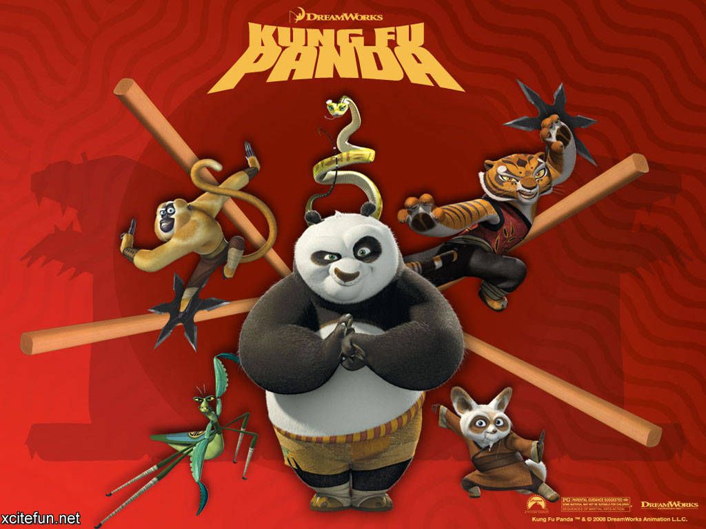 Kung Fu Panda personaggi sfondo rosso, 1024x768 HD, PC Desktop
