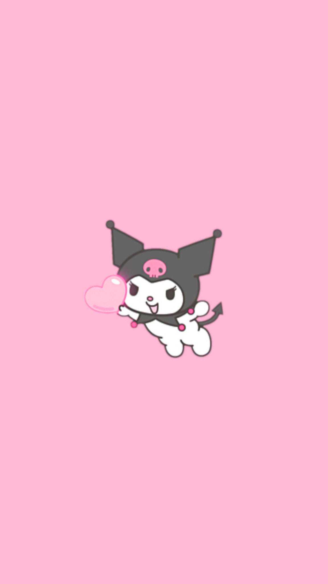 Kuromi Sanrio sfondo rosa, personaggi kawaii giapponesi, 1152x2048 Full HD Verticale, iPhone