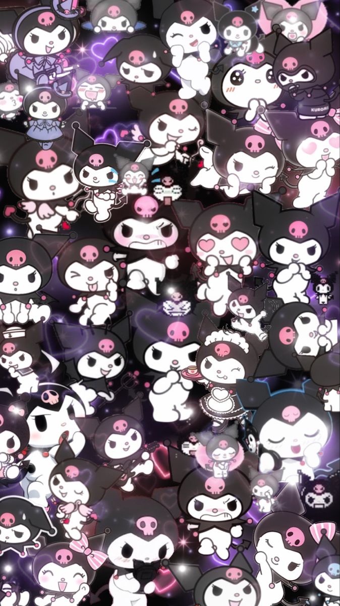 Kuromi personaggi ripetuti sfondo scuro, 674x1200 Full HD Verticale, Smartphone