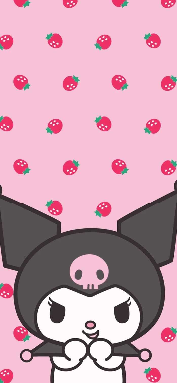 Kuromi con fragole rosa, 700x1516 Verticale, OnePlus