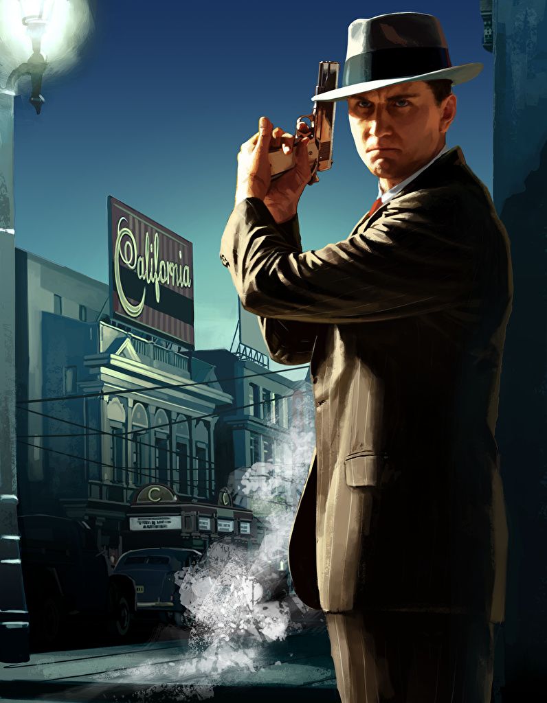 Detective L.A. Noire con pistola, 796x1024 Verticale, Telefono