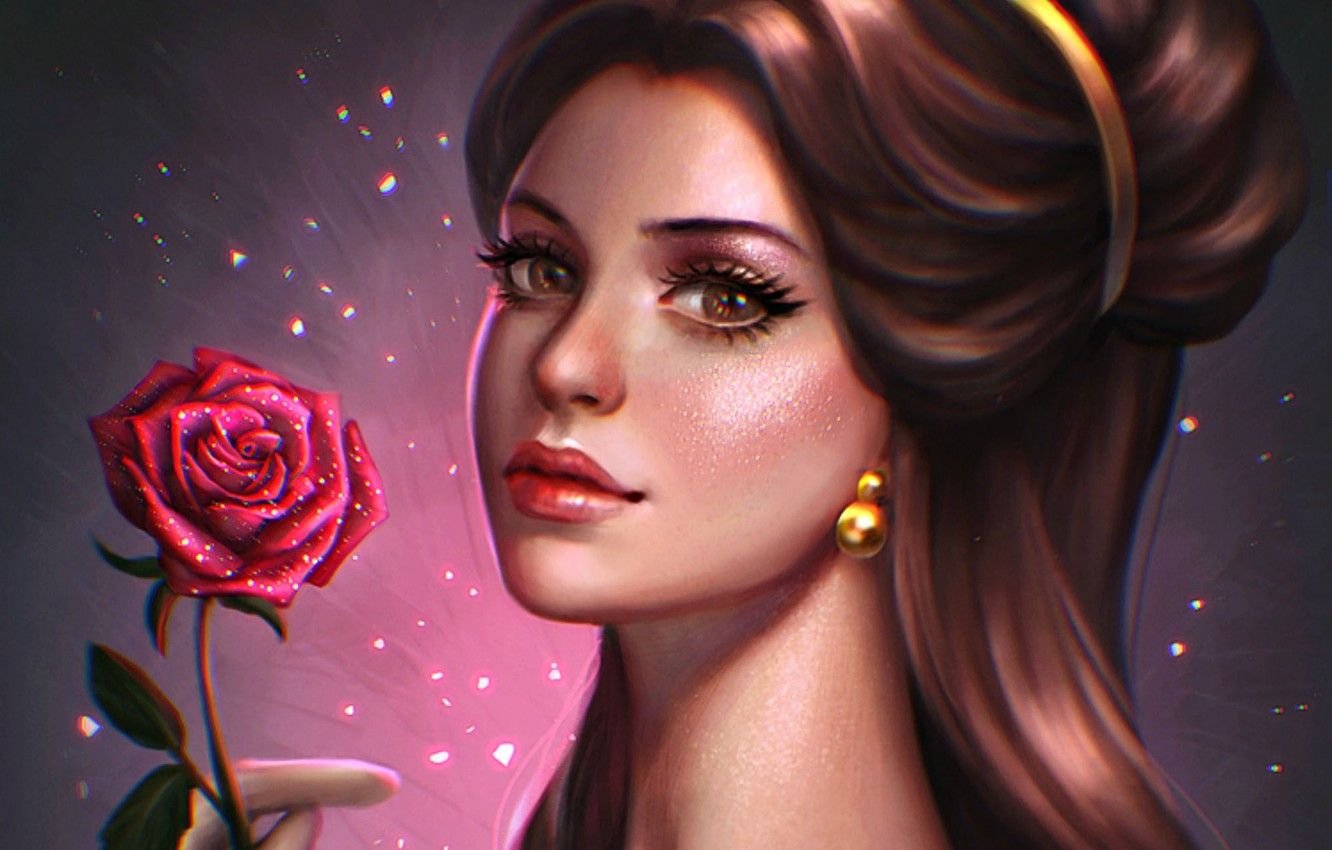 Belle con rosa rossa, 1332x850 HD, Notebook Gaming