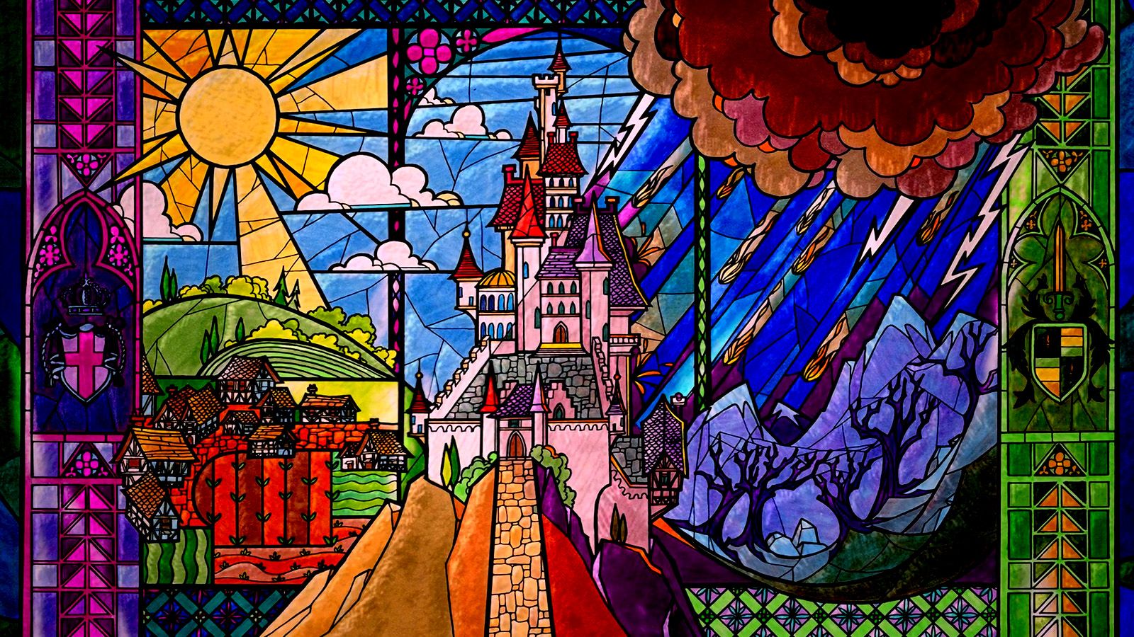 Vetrata castello Bella e Bestia, 1600x900 HD, Desktop