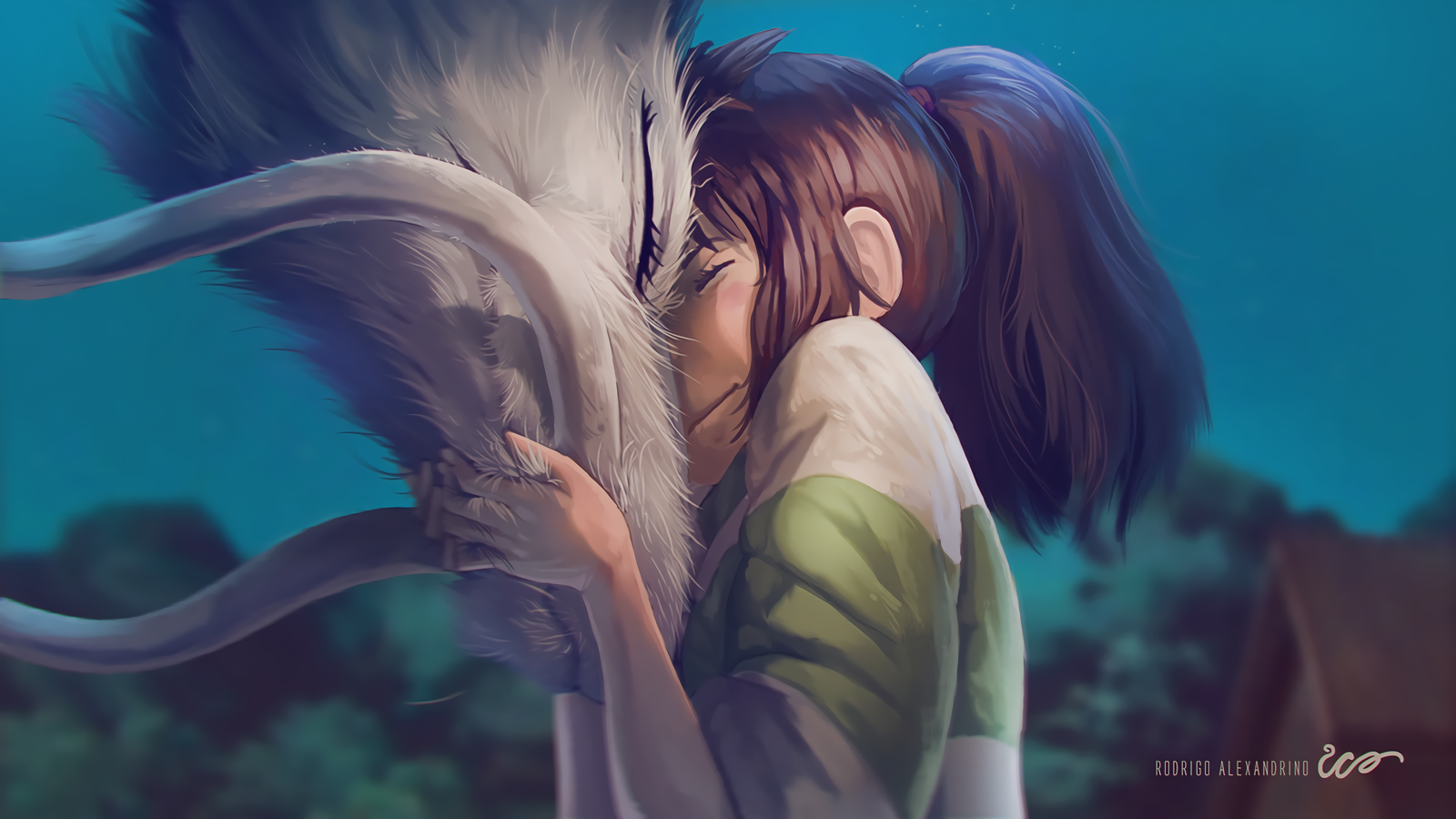 Chihiro abbraccia Haku drago, 1600x900 HD, Monitor Gaming