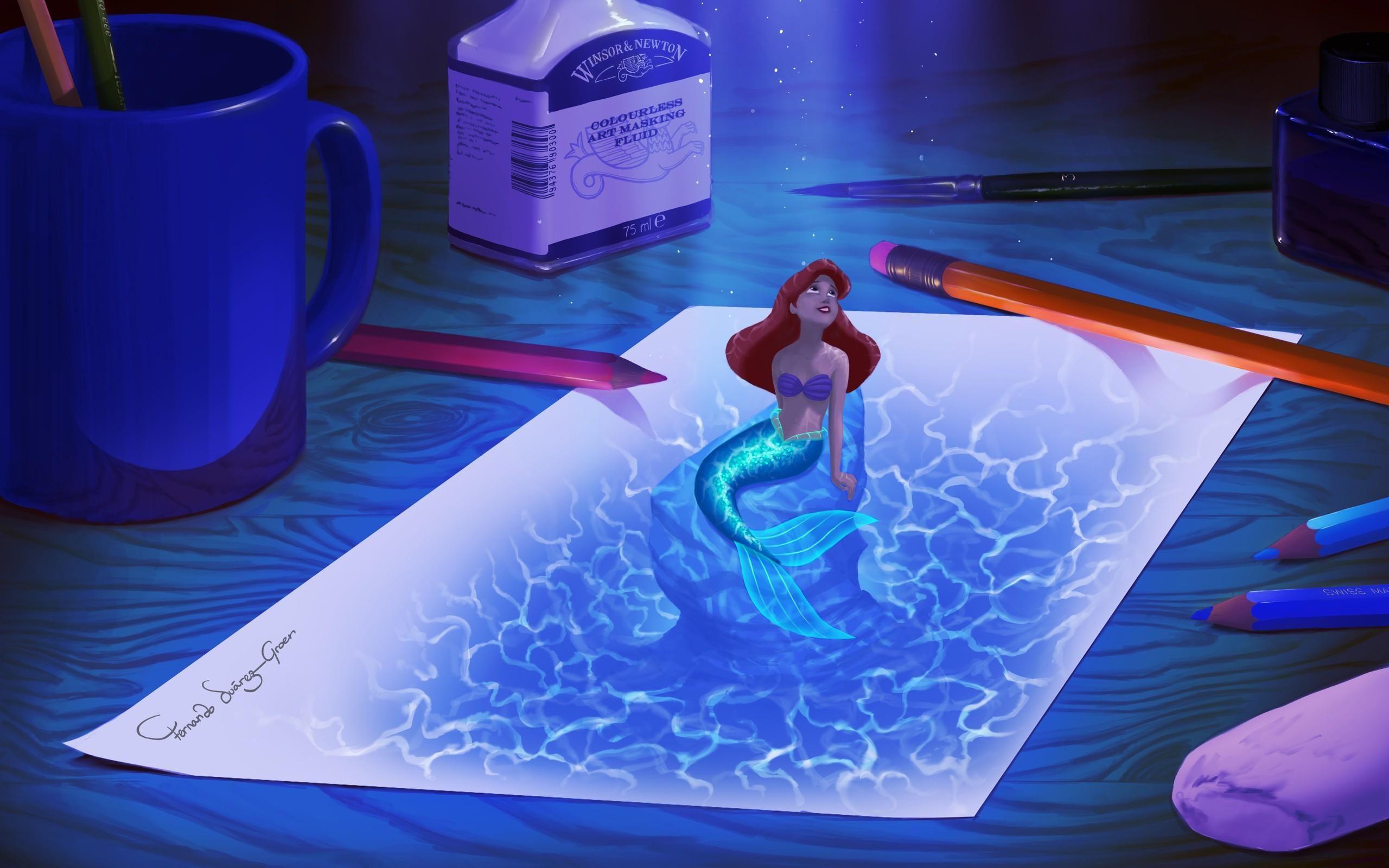 Ariel disegno 3D acquerello, 2560x1600 2K, PC