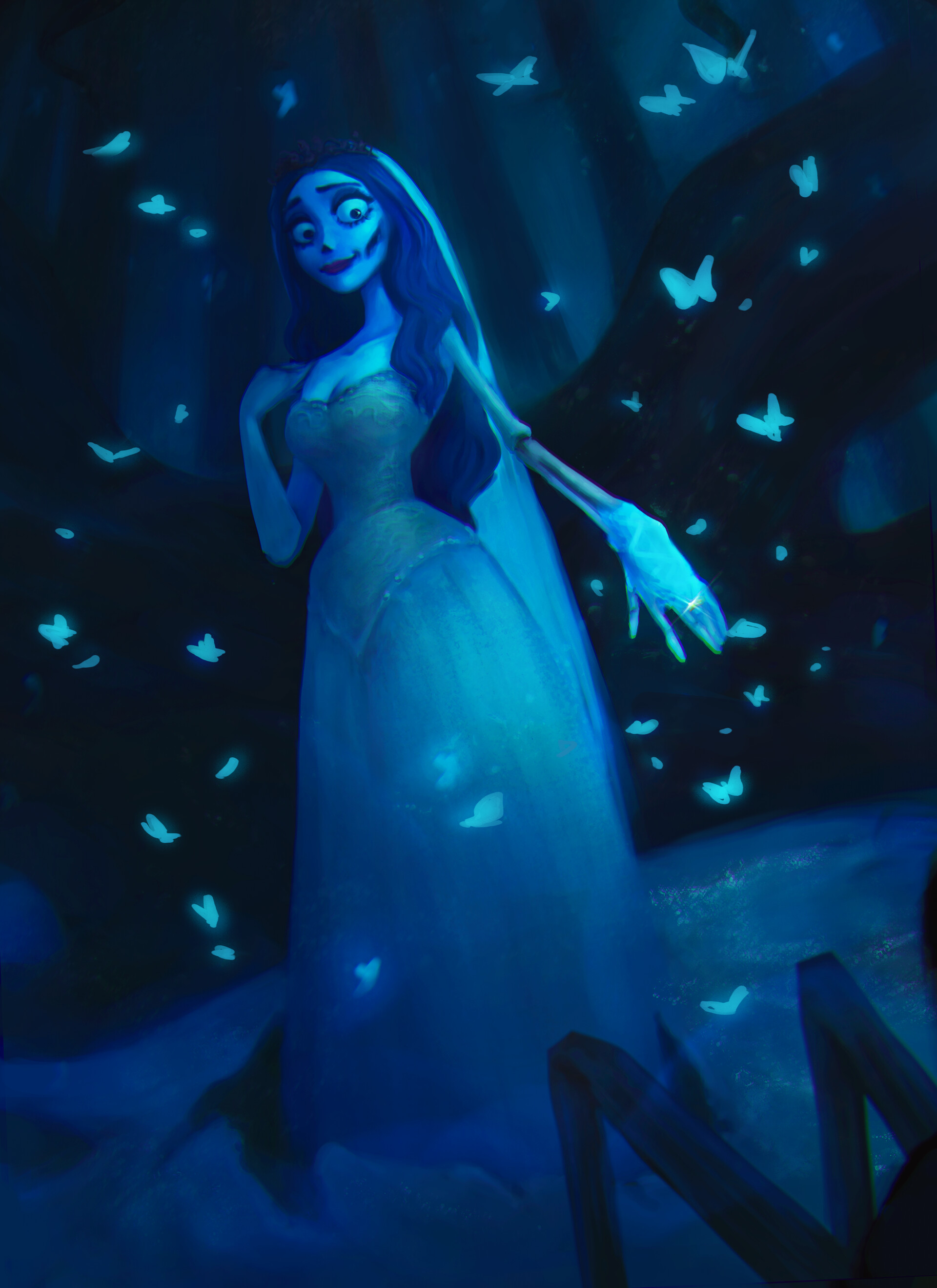 Sposa Cadavere con farfalle blu, 1920x2638 Verticale, Telefono