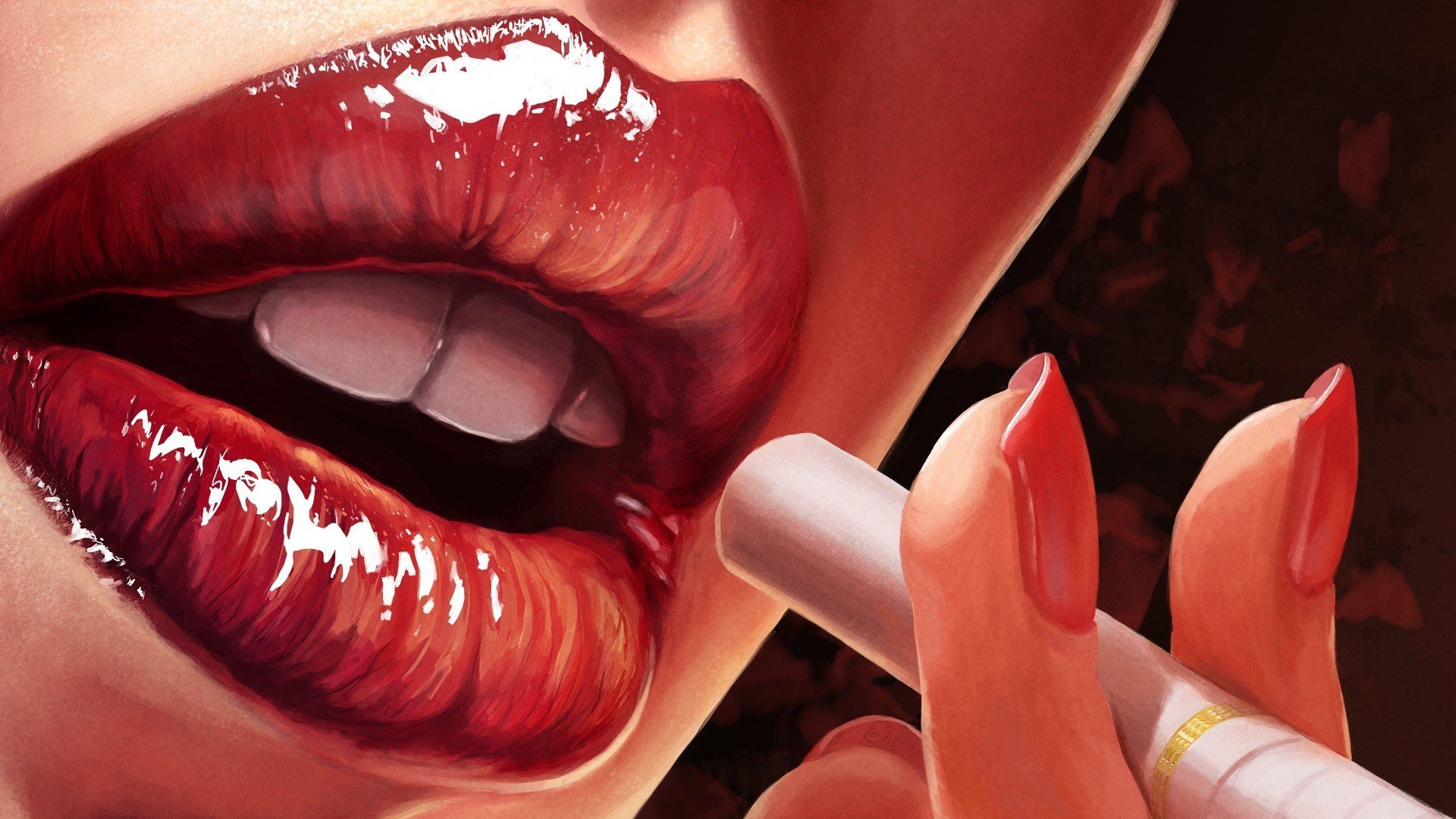 Labbra rosse con sigaretta, 1920x1080 Full HD, PC Desktop
