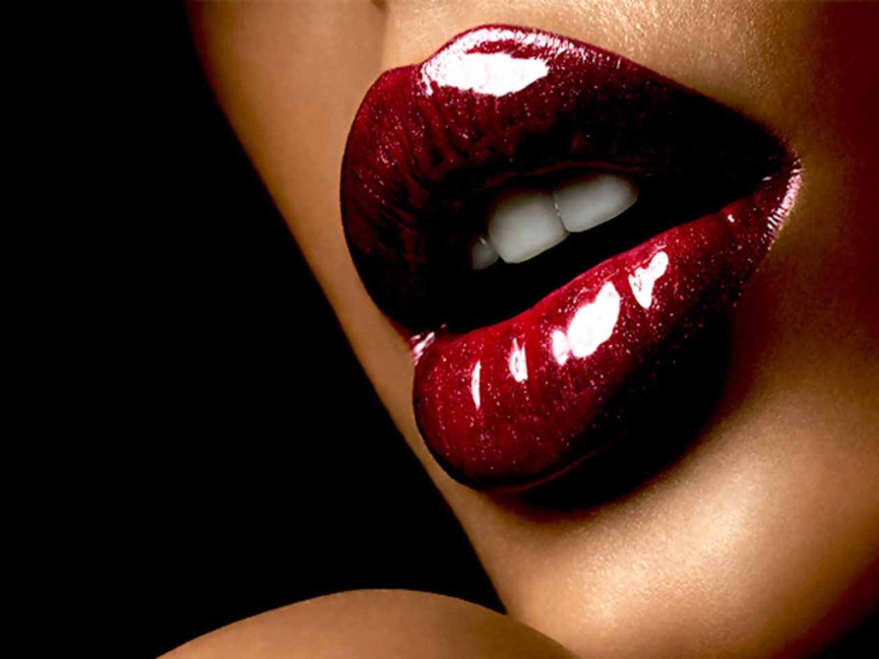Labbra rosse lucide primo piano, 1280x960 HD, Desktop