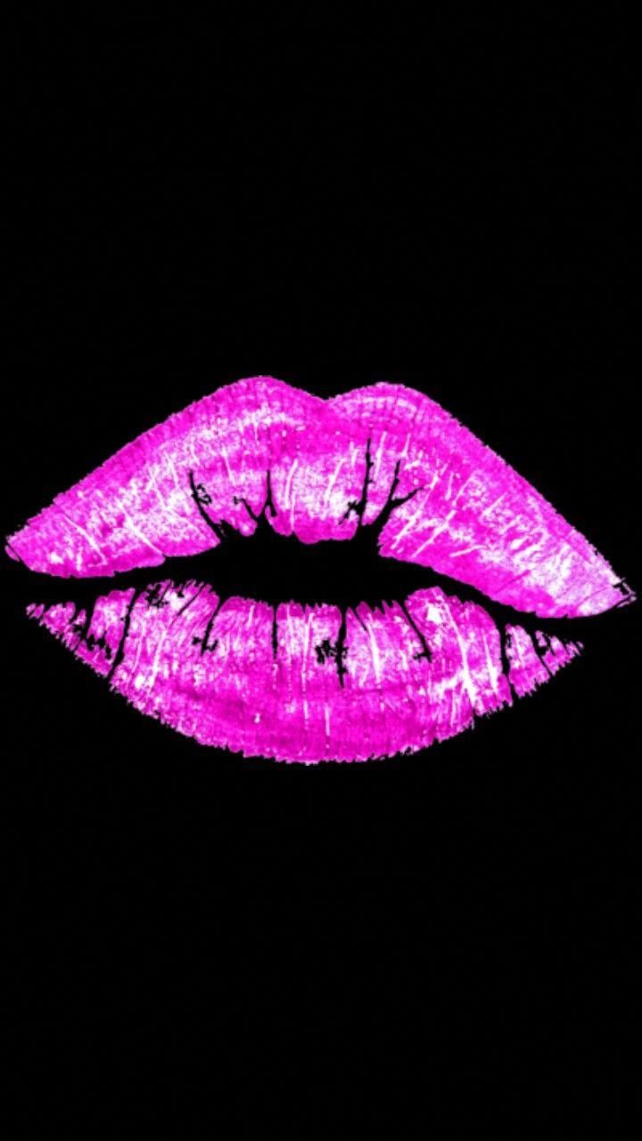 Labbra rosa glitter su nero, 720x1280 Full HD Verticale, Smartphone