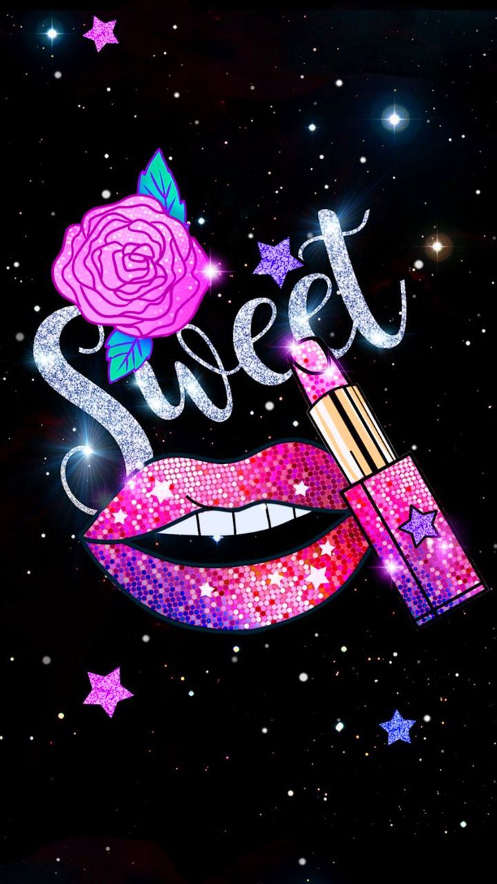 Labbra glitter con rossetto e rosa, 720x1280 Full HD Verticale, Smartphone