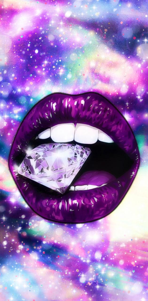 Labbra viola con diamante, 630x1280 Verticale, Mobile