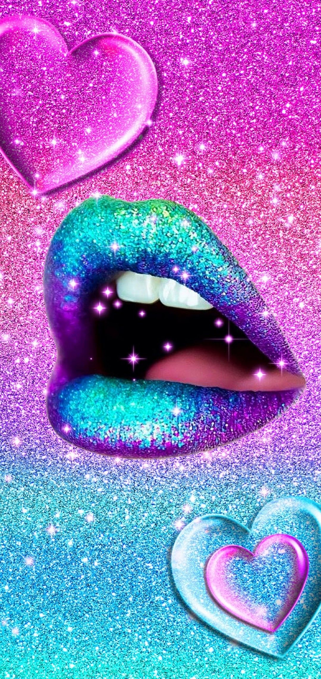 Labbra glitter multicolore con cuori, 1080x2280 Full HD Verticale, iPhone