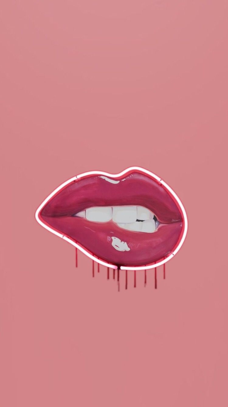 Labbra rosse gocciolanti sfondo rosa, 750x1334 Verticale, Mobile
