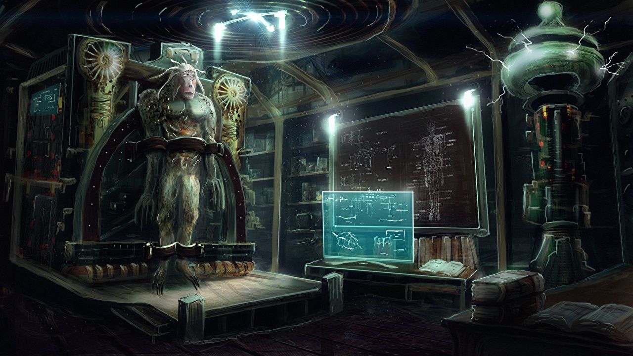 Laboratorio fantasy con mostro, 1280x720 720p, Laptop