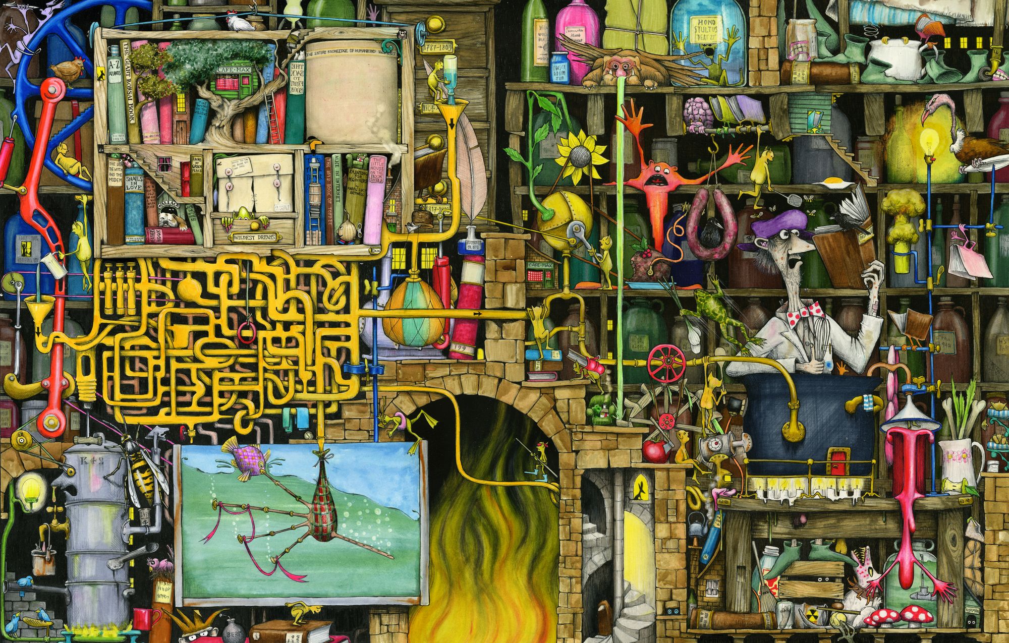 Laboratorio scientifico illustrato colorato, 2000x1275 Hi-Res, PC