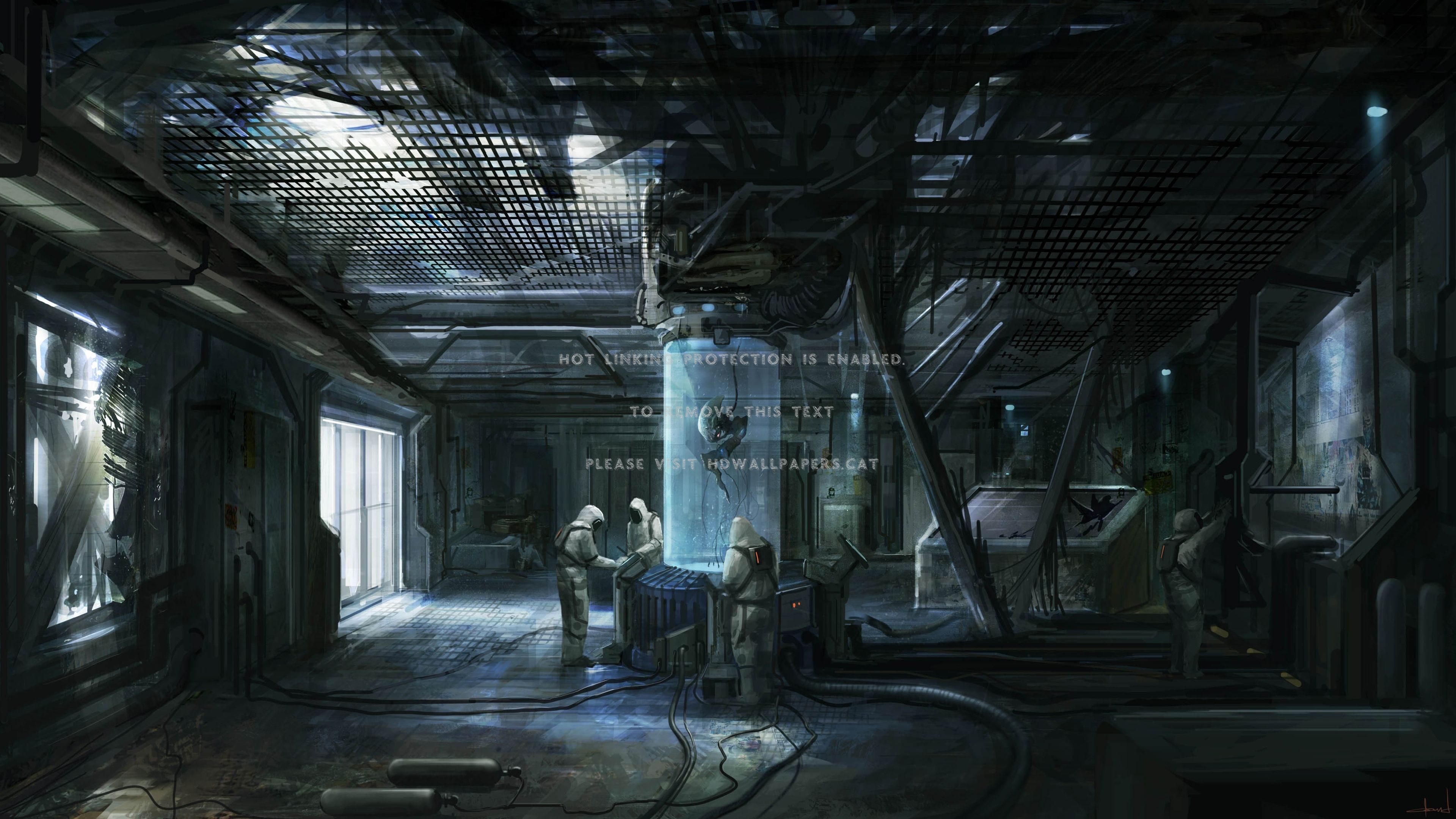 Laboratorio futuristico abbandonato oscuro, 3840x2160 UHD, Monitor 4K